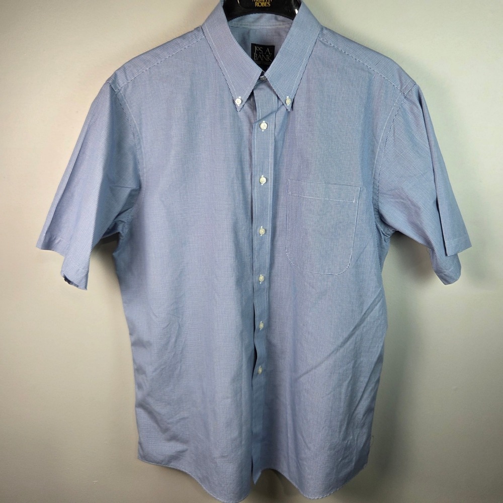 Jos. A. Bank Button Down Mens Large Blue Excellent Traveler's Check Shirt